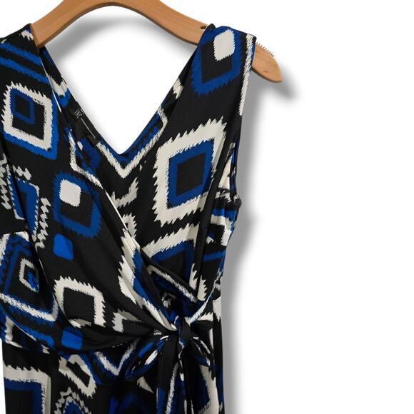 INC International Concepts Women’s Blue Black Geometric Wrap Dress – Size Med - Picture 3 of 9